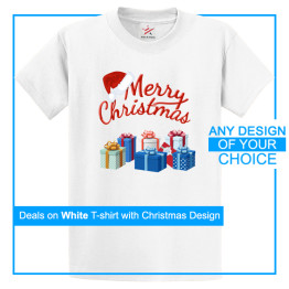 Personalised Merry Christmas Tee With Your Own Festival Artwork Printed White T-Shirt