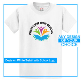 Personalised White Tee With Your Own School Logo Design Print On Front