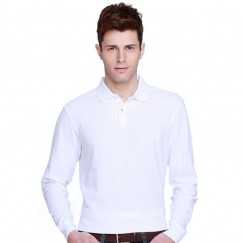 B&C Collection Men's Long Sleeve Plain White Polo Shirt
